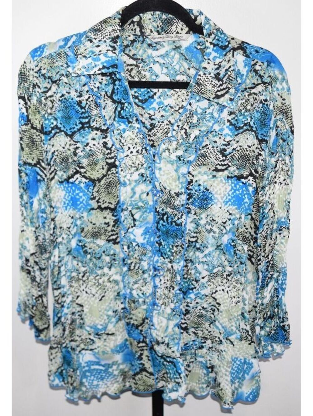 Signature by Larry Levine Woman Blue Green Snakeskin Print Ruffle Trim 1X